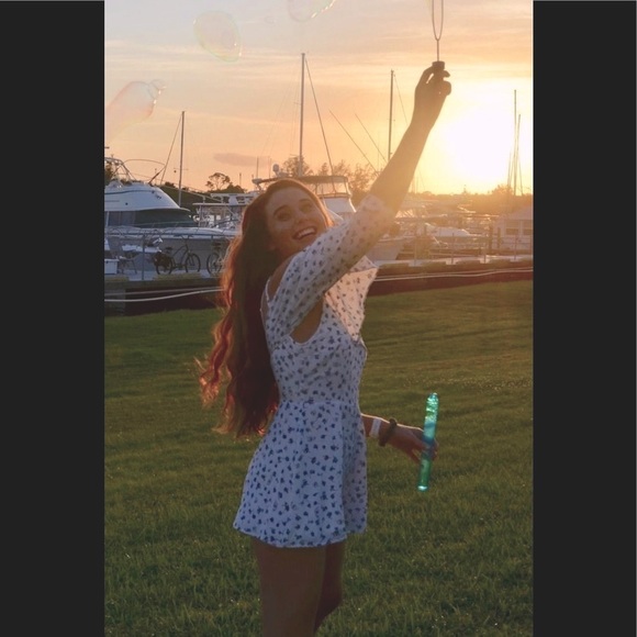 Off shoulder Romper, Blue White Floral,  M - Picture 1 of 9